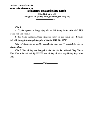 Đề thi học sinh giỏi năng khiếu môn lịch sử lớp 8 thời gian 150 phút ( không kể thời gian chép đề)